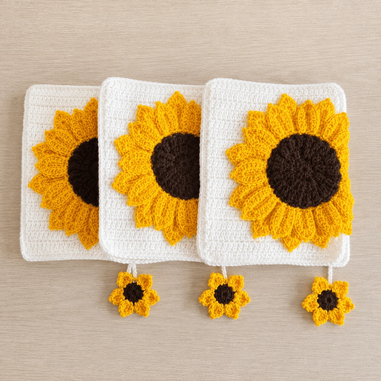 Handmade White Crochet Quran Cover with Sunflower & Floral Bookmark – detail view 3 thumbnail